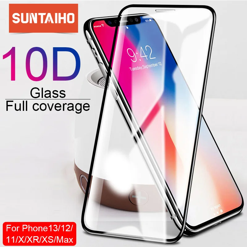 

Suntaiho 10D protective glass for iPhone X XS 6 6S 7 8 plus glass screen protector for iPhone 13 12 ProMAX 11 XR protector glass