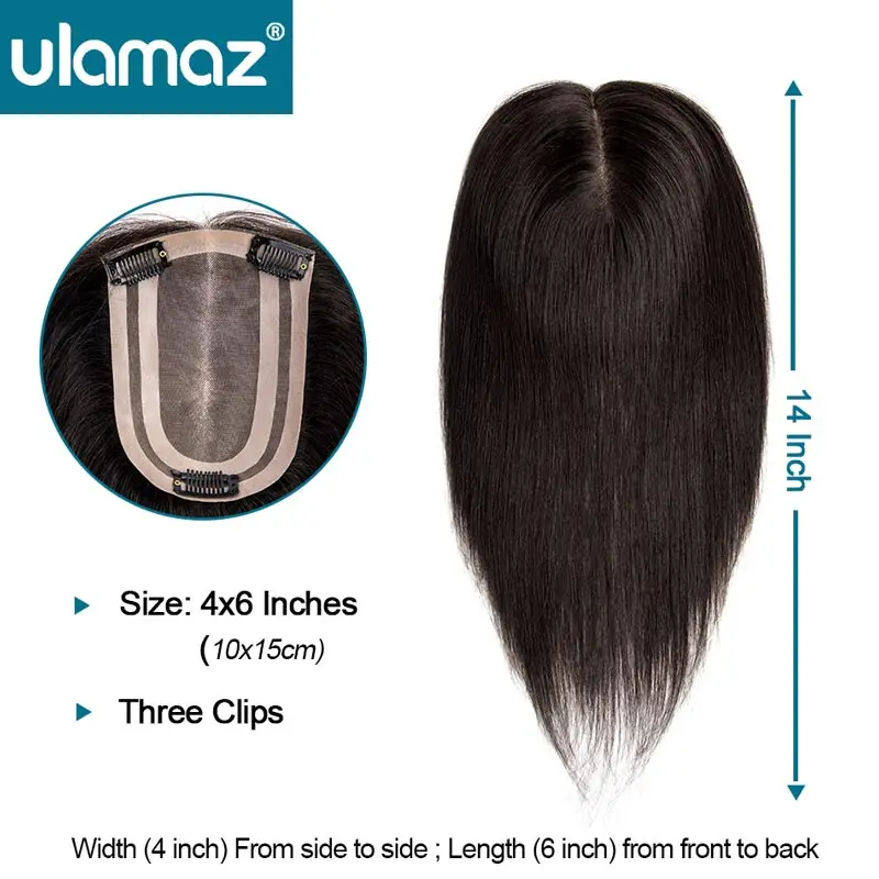 Фото Накладка для волос Mono Hair Topper из натуральных человеческих волос, 3 заколки, прямые, дышащие, для женщин №2
