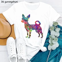 2022 hot sale funny tshirt women watercolor chihuahua dog animal print t shirt femme harajuku shirt summer stylish t shirt tops