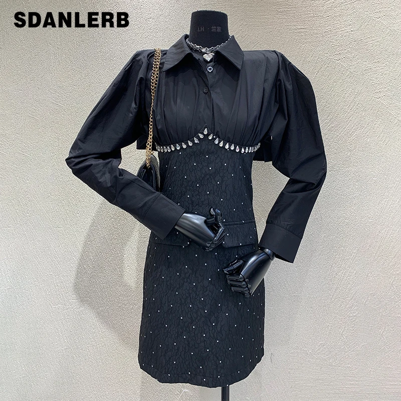 

Spring New Elegant Heavy-Duty Dress for Women Slimming Patchwork Office Lady Sheath Trendy Long Sleeve Mid-length Dress