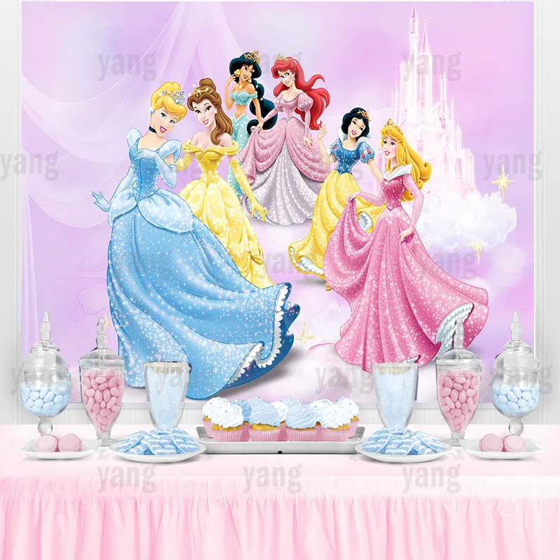 Disney Princess Wedding Castle Pink Cinderella Snow White Aladdin Backdrop Girls Birthday Party Baby Shower Banner