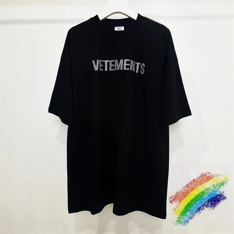 

Rhinestone Letter Logo Vetements T-Shirt Men Women 1:1 Top Quality Tees Vintage Short Sleeve T Shirt