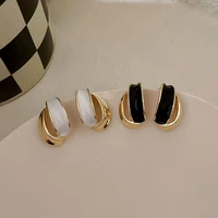 personality simple black and white drop glaze ear studs ladies exquisite all match trend jewelry korean fashion ear studs
