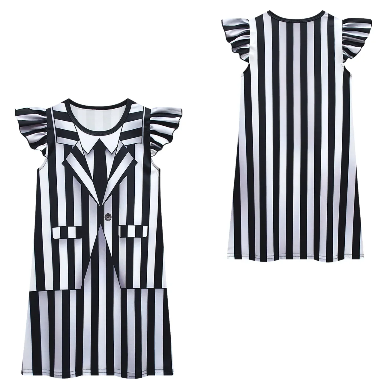 Детское платье в черно-белую полоску с принтом ужасного монаха для девочек