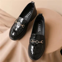 fashion women black low heel flats shoes girls metal ring buckle slip on loafers female casual shoes 2022 spring students shoes