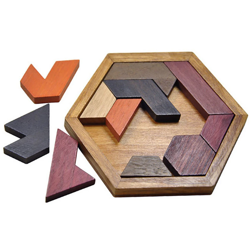 

Puzzle Game Hexagonal Geometric Shape Wooden Puzzles Board Educational Toys IQ Brain Teaser Tangram Board
