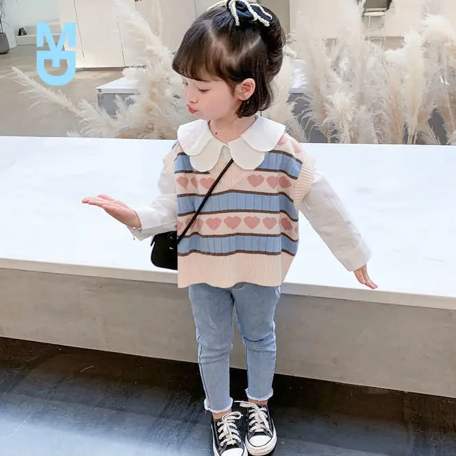 

New Baby girls sleeveless sweaters spring autumn baby girls hearts Knitted Vests children's girls cotton causal Vests P4 119