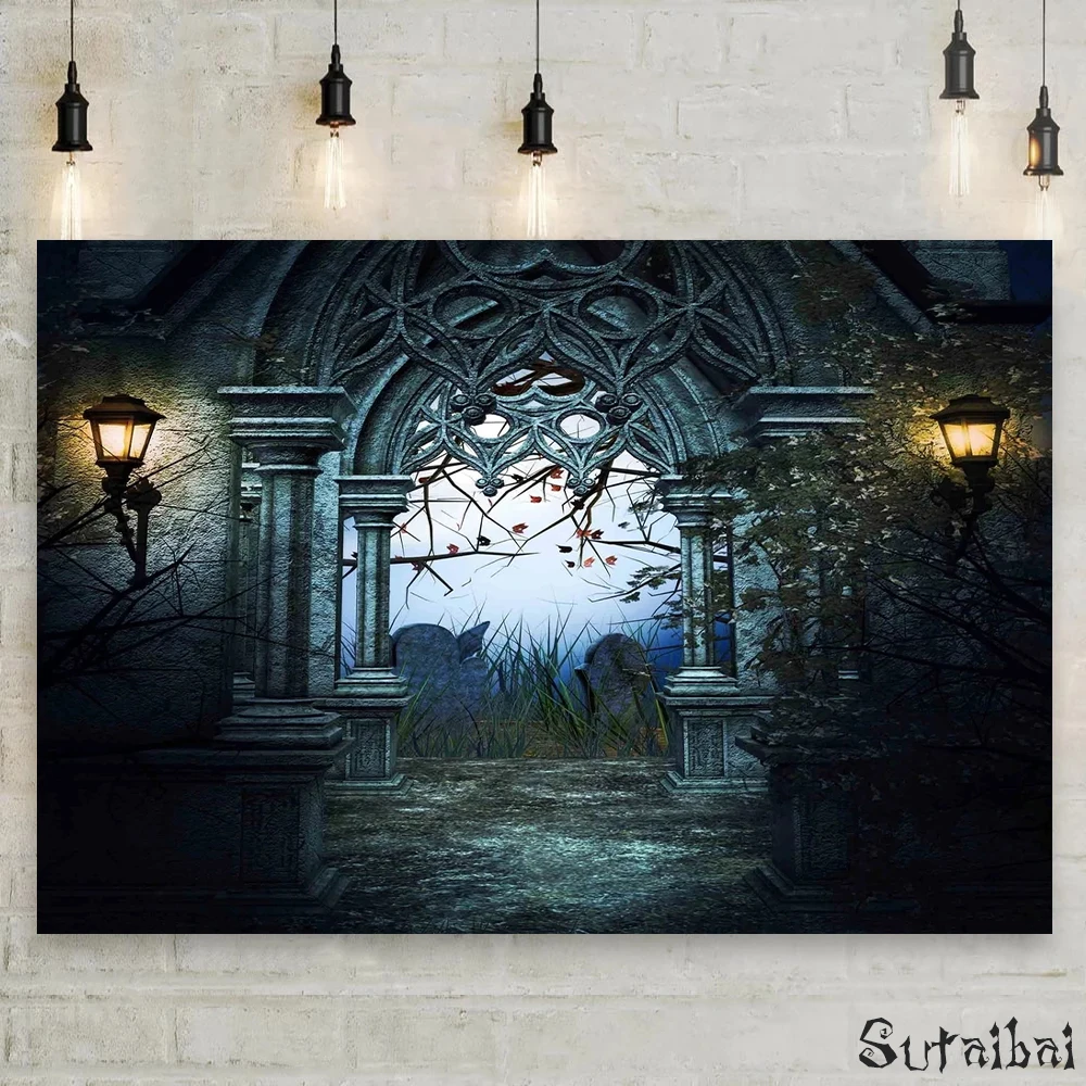 

Halloween Backdrop Vintage Castle Dark Retro Door Wall Photography Backdrops Photographic Background for Photo Studio Photophone