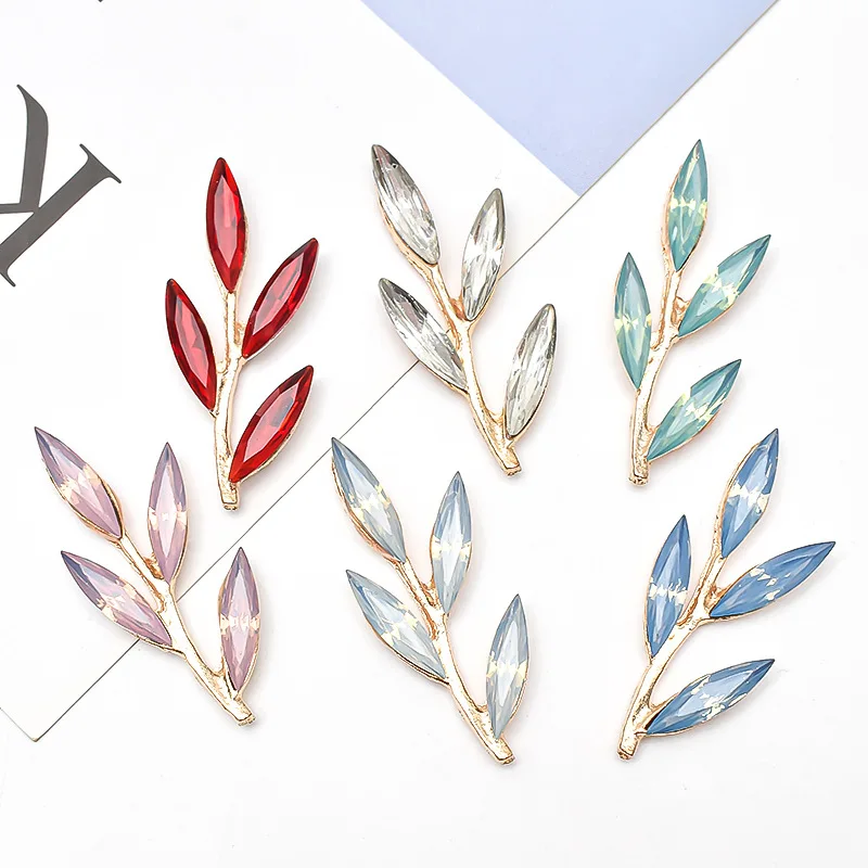 

2022 New 10 PCS 38x16mm Metal Alloy Crystal Rhinestone Leaf Branch DIY Headwear Accessories For Jewelry Making for Women Gift