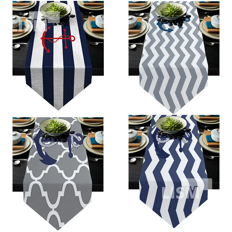 

Simple Blue And White Stripes Anchor Table Runners Tablecloths Tablerunner Vintage Wedding Party Long Table Runner Stain