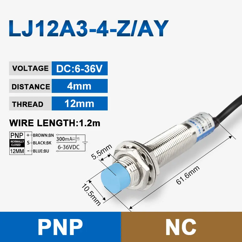 

LJ12A3-4 BX BY AX AY Индуктивный бесконтактный переключатель Lj12a3-4-z/bx npn Lj12a3-4-z/ax PNP Датчик NO NC DC5~36V 4 мм Расстояние обнаружения