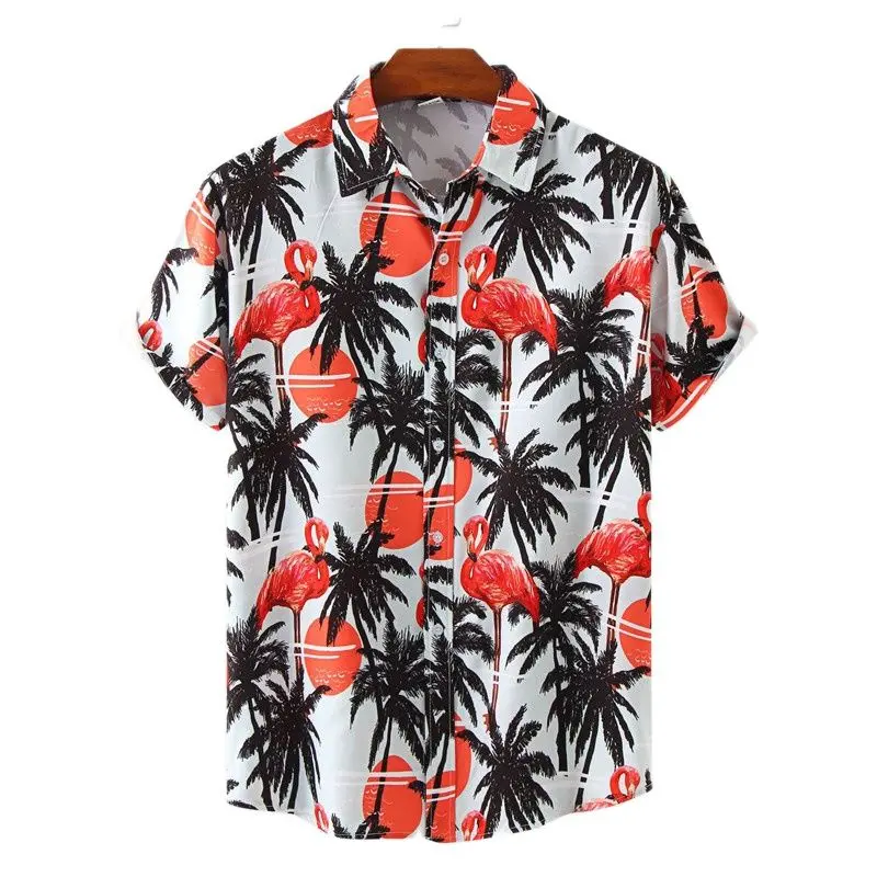 

Mens Hawaiian Flamingo Shirts Casual Short Sleeve Button Down Beach Aloha Shirt Summer New Men Vacation Holiday Tropical Shirts