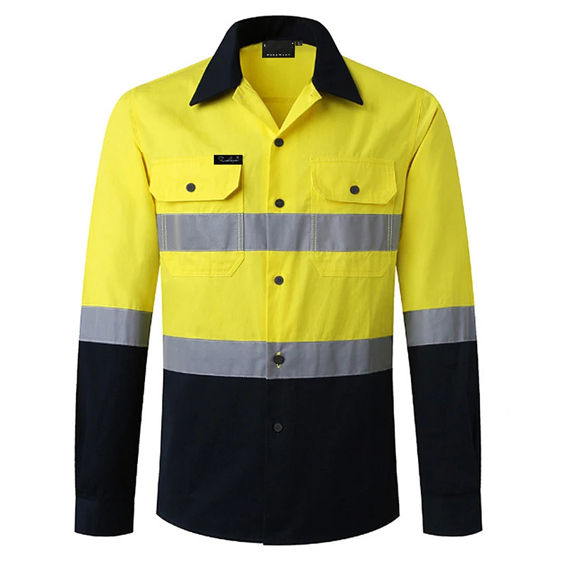 

Светоотражающая рубашка Hi Vis, мужская светоотражающая рубашка-поло Hi Viz с длинными рукавами и карманами, защитная рубашка-поло для работы