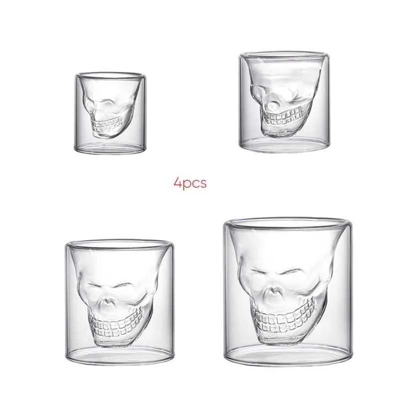 

Creative 4PCS Glass Skull Cup Capacity Beer Cups Tea Mug Cocktail Wine Heat Resistant Coffee Mugs Lead Free For Gift Wholesale