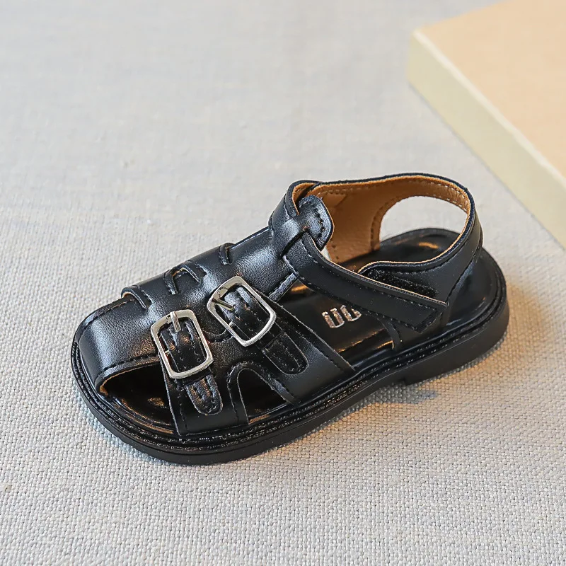 

Boys Covered Toes Children Cute Retro British Style Wild School Shoes Flat Non-slip Kids Fashion 2022 Summer Sandals Hook & Loop