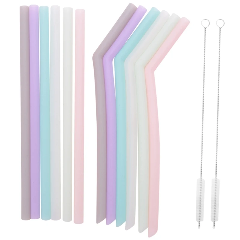 

1Set 12 Pcs Big Silicone Straws Reusable Silicone Drinking Straws with Cleaning Brushes Great for Milk Coffee Juice Smoothies