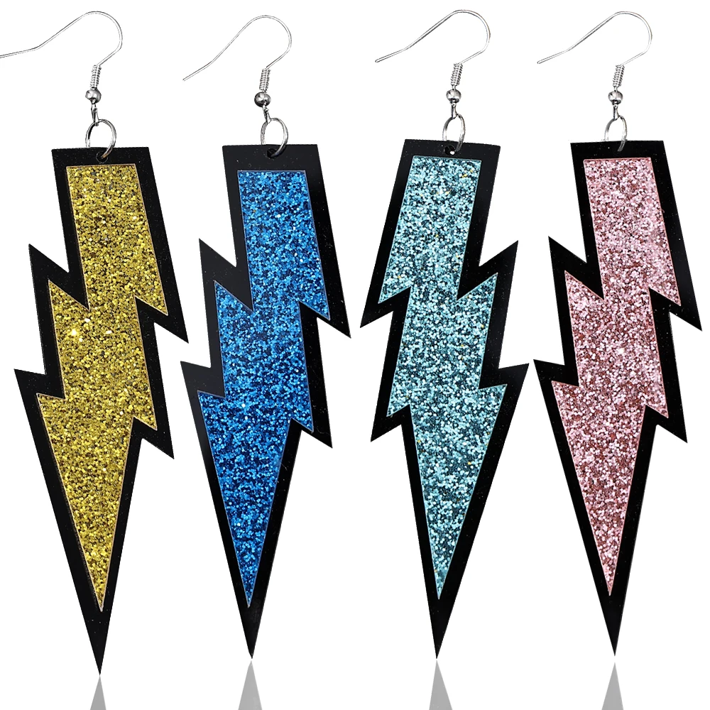 Серьги-подвески большого размера со сверкающими молниями в стиле ретро