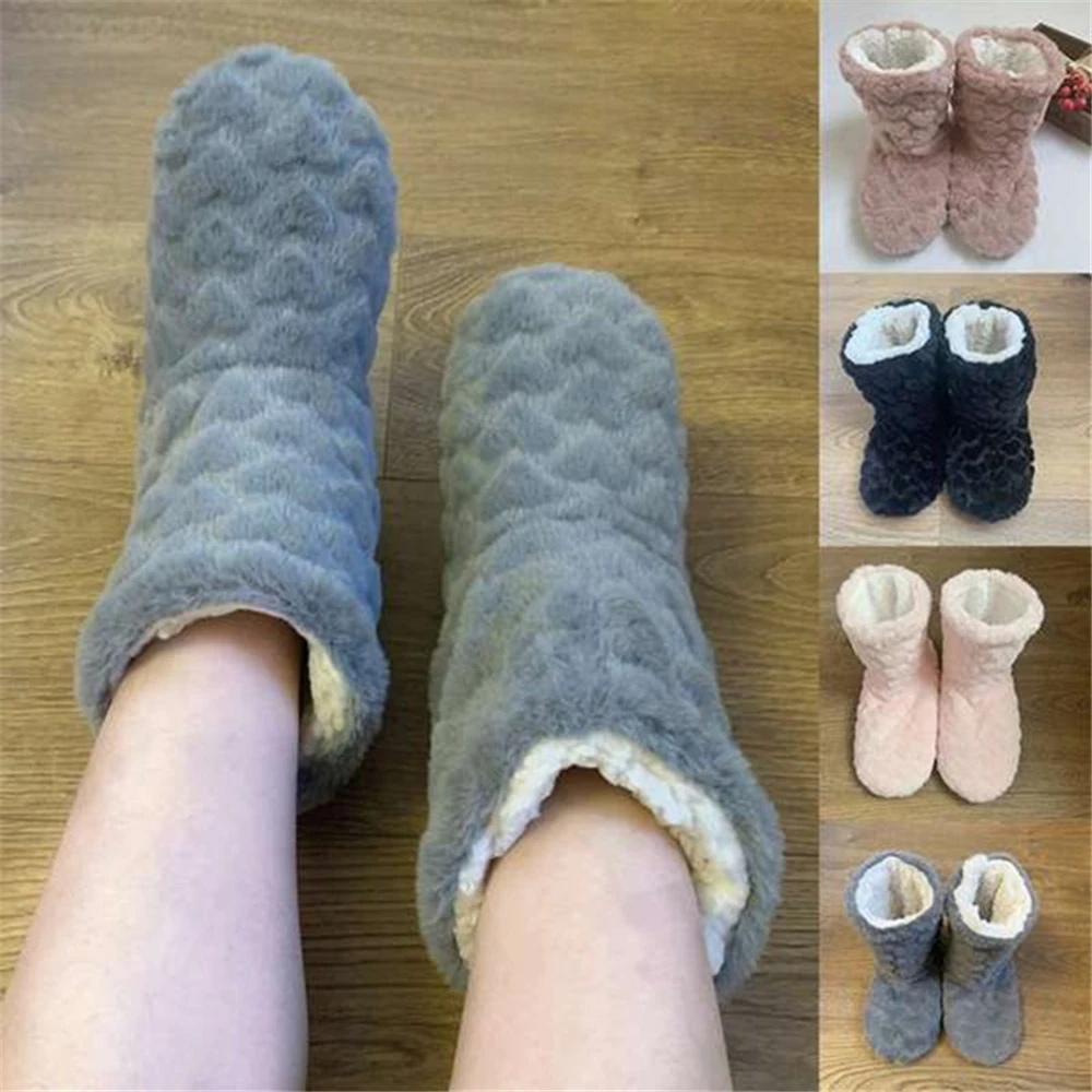 

Women Cotton Slippers Winter Warm Feelce Indoor Floor Shoes Socks Love Pattern Slip On Soft Non-slip Female Plush Shoes