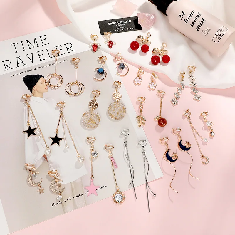 

Korean Temperament No Pierced Ear Clip Without Piercing Simple Earrings Fresh and Versatile Personality Long Earrings Wedding