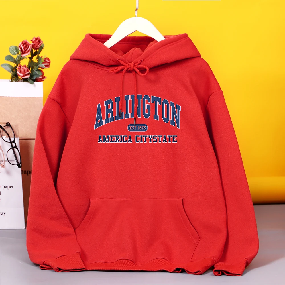 

Arlington Est.1875 America City State Printing Womens Hooded Warm Fleece Hoodies simple Outdoor Hoodie Street Casual Pullover