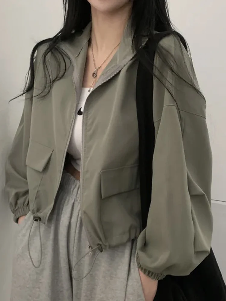 

Autumn Bomber Jacket Women Vintage Short Baseball Coat Female Korean Fashion Zipper Outerwear Lady Casual Loose All-Match Jacket