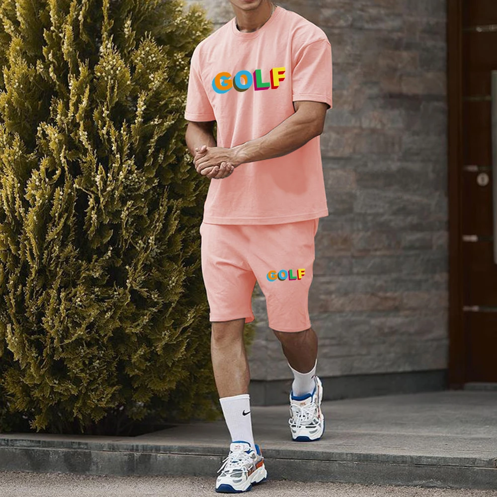Trend GOLF print 2023 new spring and summer large size men's brand sports T-shirt casual short sleeve suit