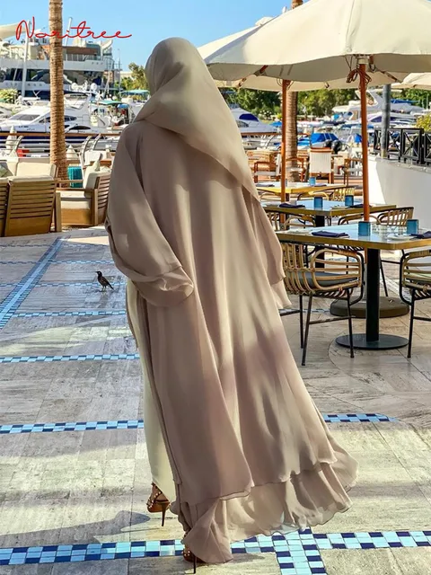 Better Double layer Abaya Kimono Dubai Kaftan Muslim Cardigan Abayas Dresses Women Casual Robe Femme Caftan Islam Clothes F2664 3