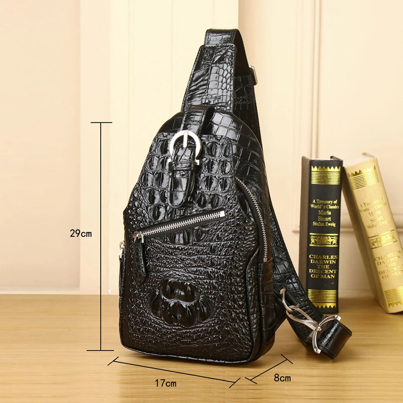 Нагрудная сумка крокодиловая Мужская дизайнерская сумочка на плечо из