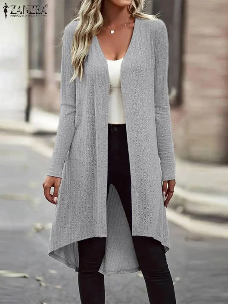 

Women Autumn Fashion Office Lady Knitted Midi Blouse ZANZEA Long Sleeve Cardigan Oversized Casual Solid Loose Blusas Femininas