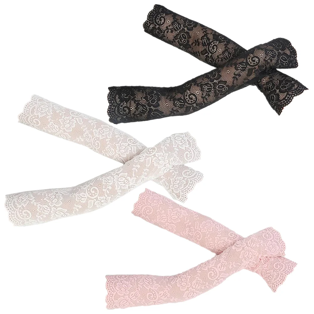 

1 Set 3 Pairs Summer Lace Elastic Ice Sleeves Sun Protection Sleeves (Black, White, Peachpink)
