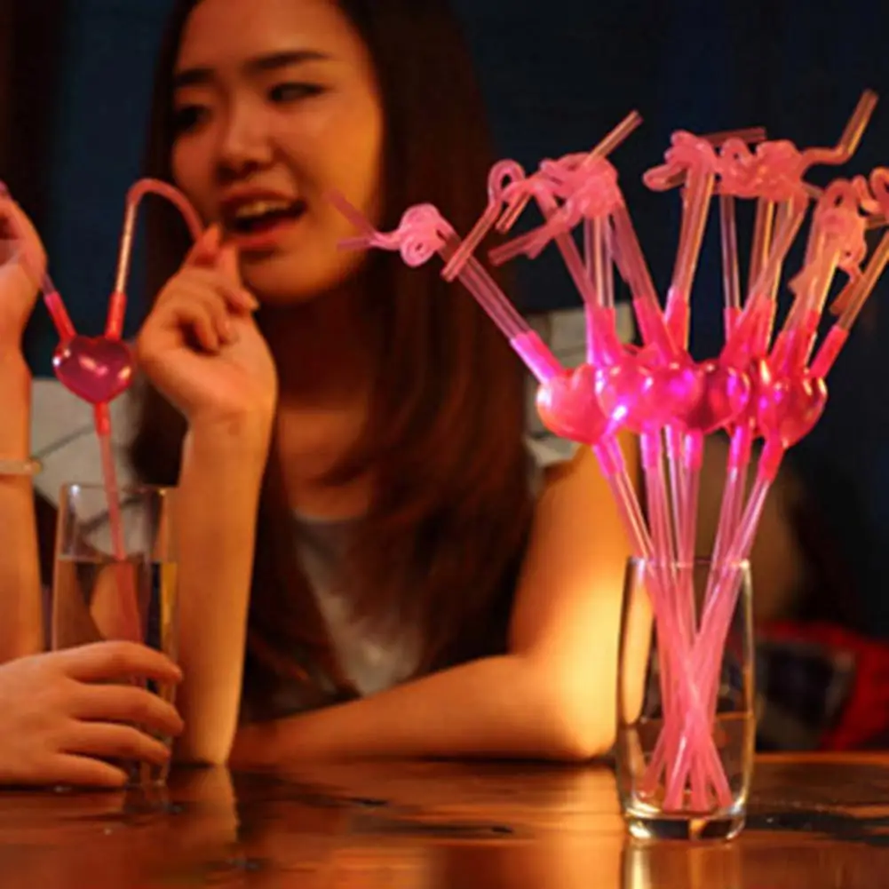 

10Pcs/Set Drinking Straw Love Shaped Flexible PP Two People Bendy Straw Party Favors