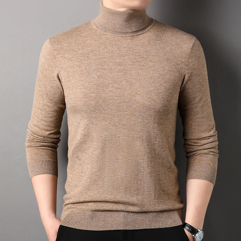 Мужская теплая водолазка из 100%-ной шерсти однотонные свитеры Повседневные
