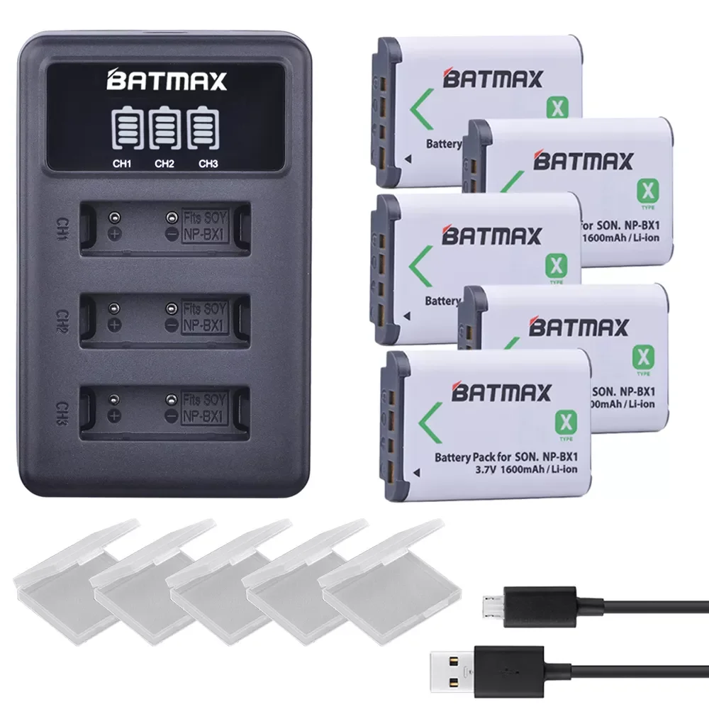 

5pcs NP-BX1 np bx1 Battery + 3 Slots LCD Charger for Sony DSC-RX100 DSC-WX500 IV HX300 WX300 HDR-AS15 X3000R MV1 AS30V HDR-AS300