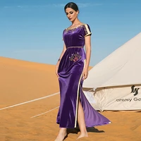 solid purple women dress muslim abaya dubai kaftan islamic clothing evening party gown caftan marocain djellaba eid ramadan
