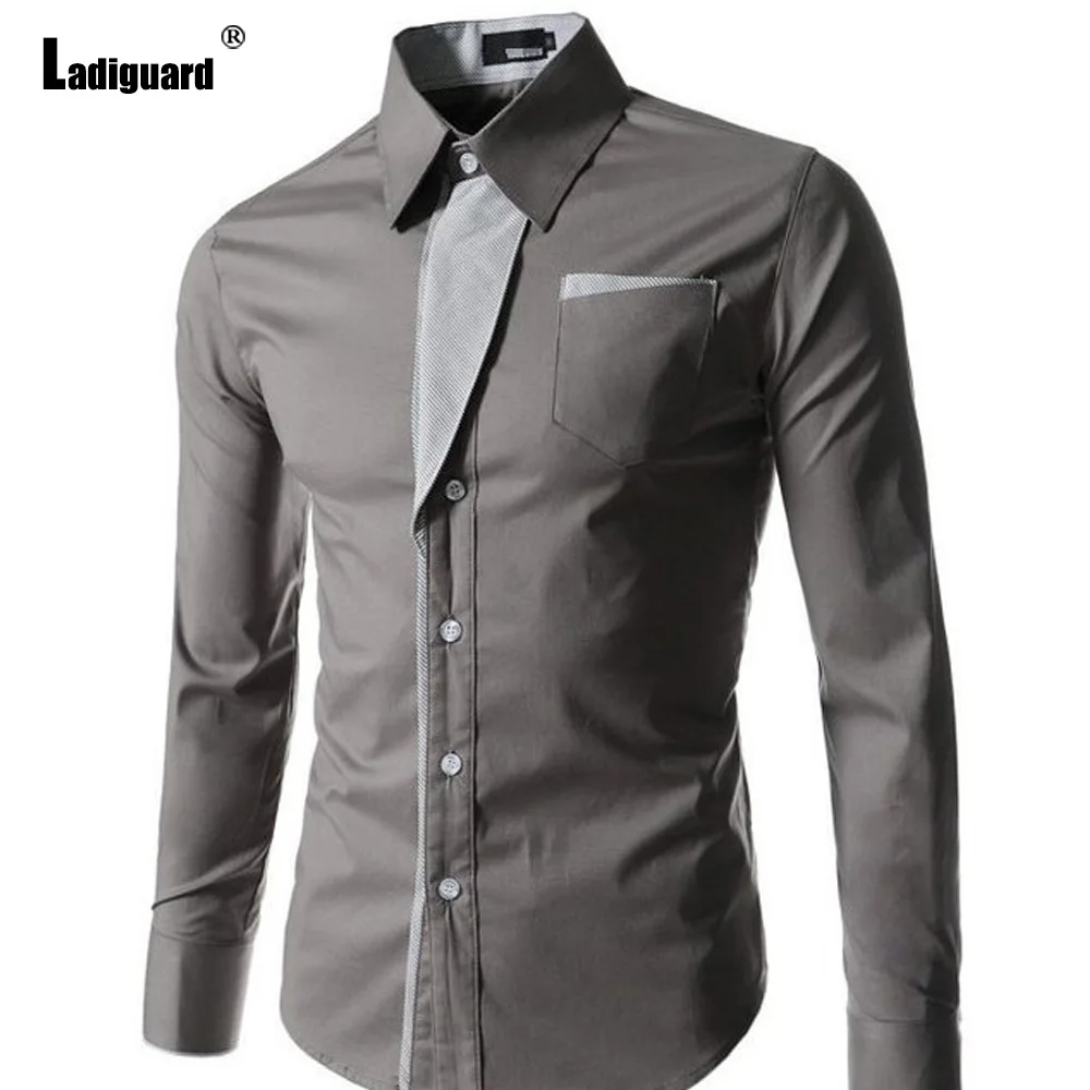 Ladiguard 2023 New Spring harajuku Elegant Formal Shirt Blouse Office Man Worker Necktie Tops Plus Size Men Pullovers Hommes