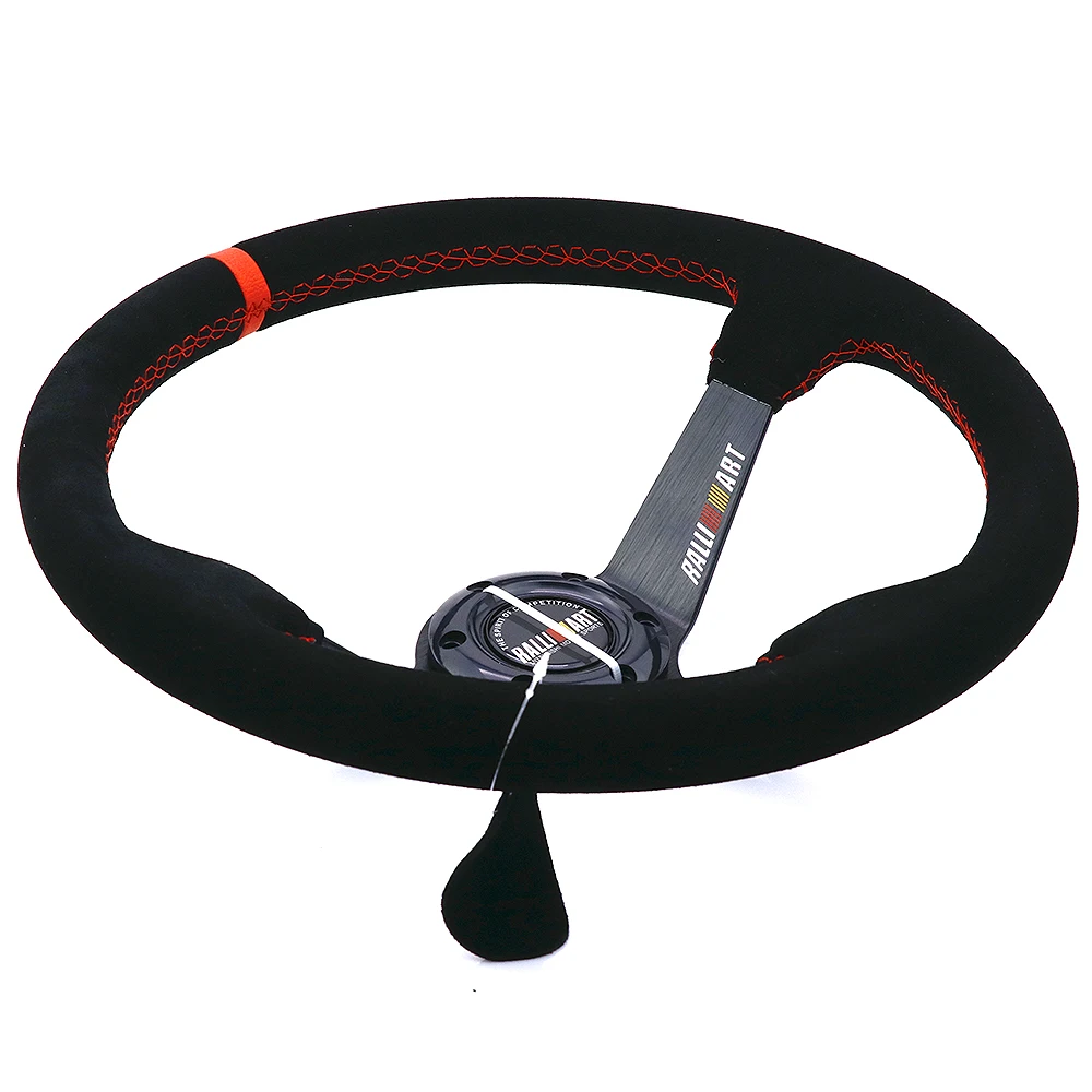 Рулевое колесо RALLIART 350 мм/14 дюймов черная замша кожа Глубокая Тарелка |