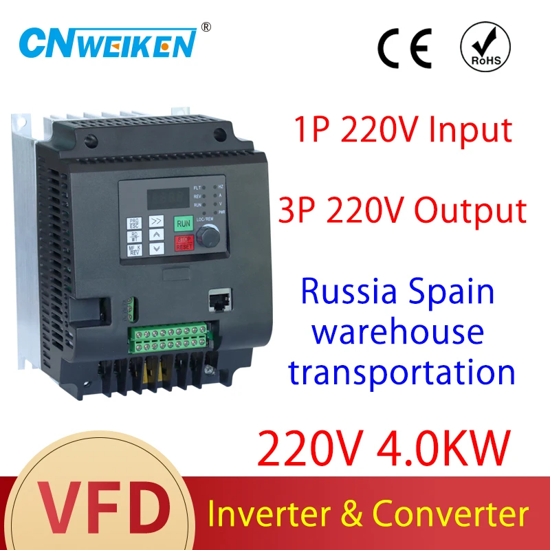 

4KW 220V AC Single Phase Input 3Phase Output Frequency Converter VFD Frequency Inverter Motor Driver Controller 50/60Hz