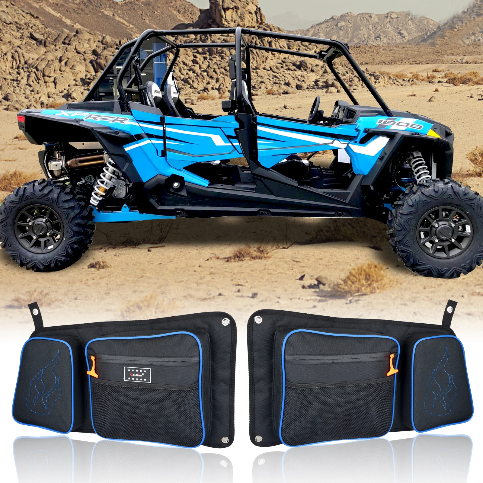 RZR Rear Door Bags Passenger and Driver Side Storage Bag Set with Knee Pad For 2014-2019 Polaris RZR 4 900 XP4 1000 4 Door Turbo