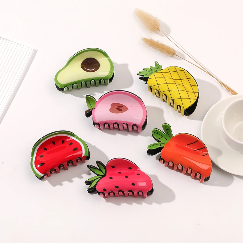 

New Cute Vegetables Lemon Strawberry Carrot Fruit Trumpet Bangs Catch Clip Net Female Hair Clips Hair Claws Hair Accessories