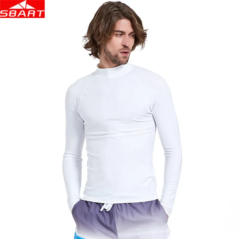 SBART Mens Skins UPF 50+ Long Sleeve Sun Rashguard Shirt Tops Swimming Surfing Snorkeling Diving Tee Basic Layer Wetsuit White