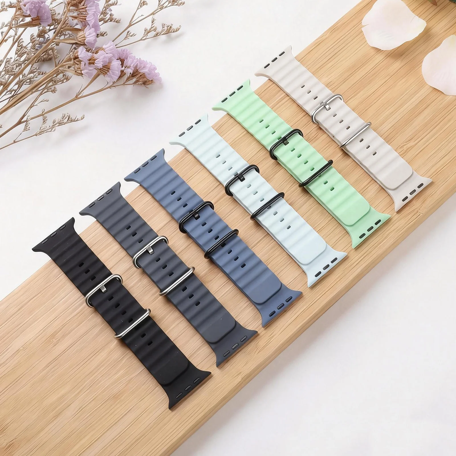 Фото Ремешок Ocean 1:1 для Apple Watch Ultra 3, 49 мм, 11, 10, 9, 7, 8, 6, SE, 46 мм, 45 мм, 44 мм, 42 мм, 40, 41, спортивный ремешок-браслет, Correa, ремешки для iWatch №5