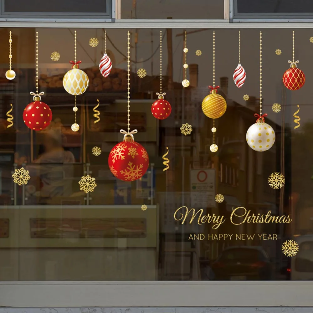 

Christmas Ball Pattern Wall Stickers Christmas Festival Decoration Wallpaper Home Decor New Year Decals Glass Window Door Poster