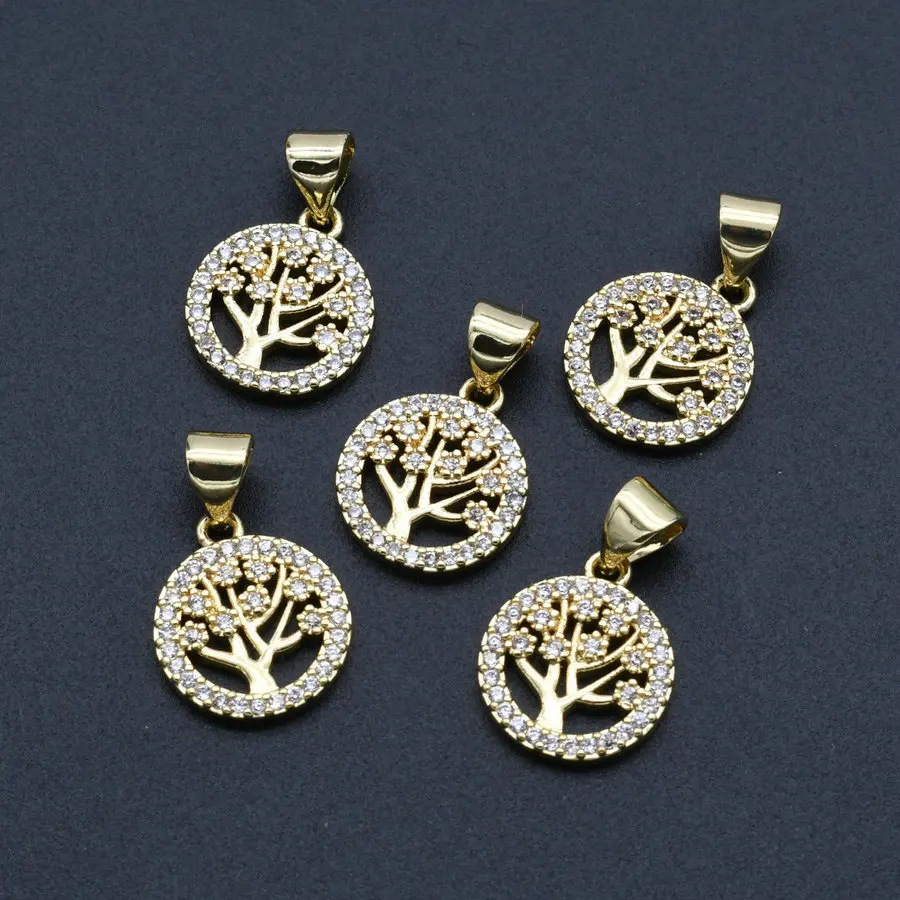 Кулон Дерево жизни из циркония с покрытием настоящего золота 18 К 12 мм для