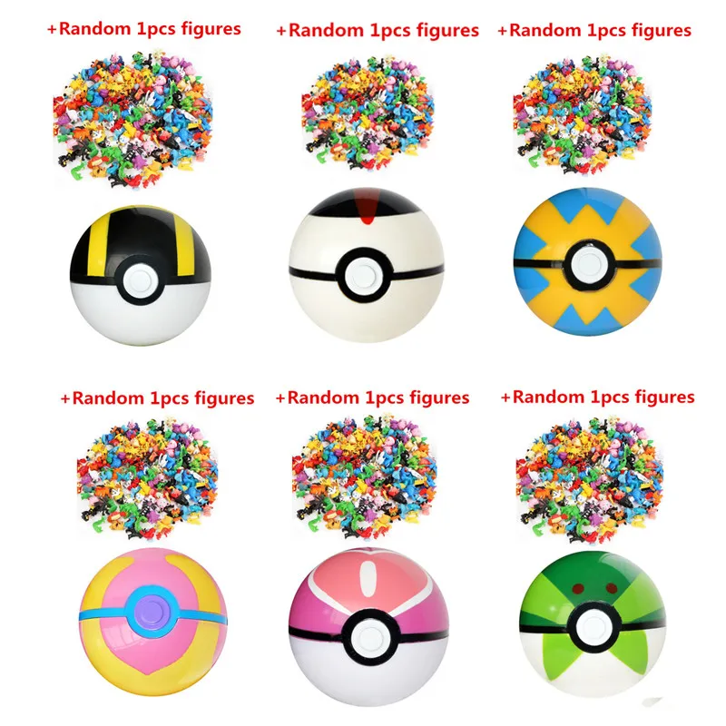 

High Quality 7CM Pet Elf Ball Pokemon Pokeballs With 2.5-3cm Figures Toys Random Pikachu Action Figure Furnishings Children Gift