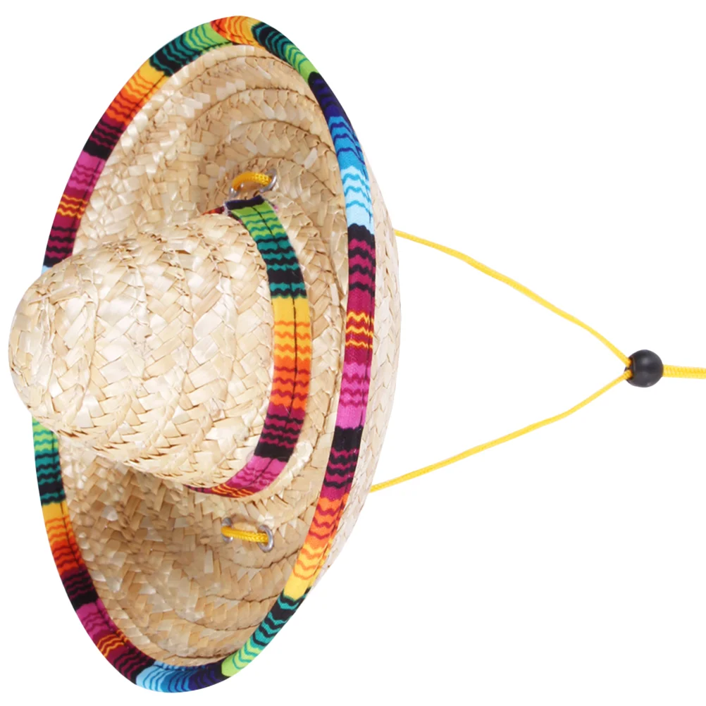 

Hat Dog Pet Sun Hats Cap Straw With For Braid Ear Decoration String Flat Cowboy Sombrero Woven Summer Lace Small Dogs Holes