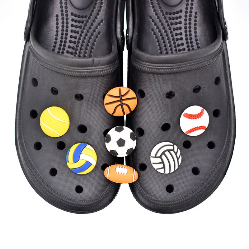 Hot Sale Shoe Charms Decorations for Croc Jibz 1pcs Football Basketball Baseball Volleyball Rugby Ball Category Shoe Accessorie