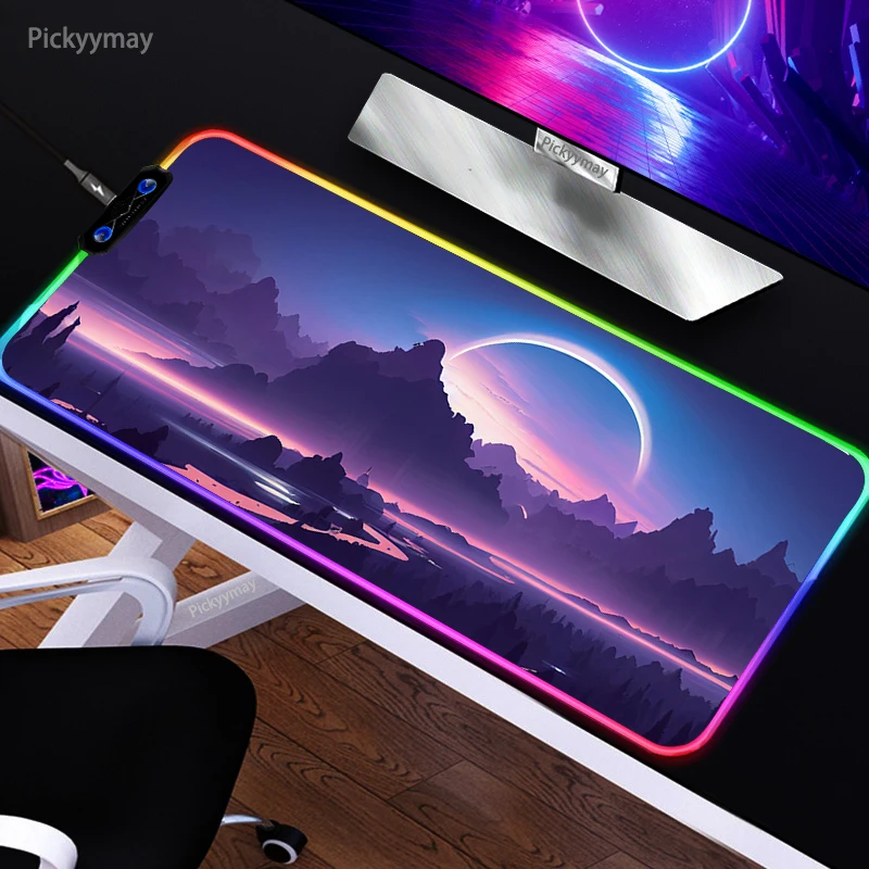 

Большой RGB коврик для мыши с ночным пейзажем, геймерские коврики для мыши, игровой коврик для мыши, Большой светящийся Настольный коврик, нас...