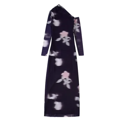 PB&ZA Sexy One-Shoulder Floral Dress Ladies 2022 New Long Sleeve Elegant Print Dresses For Women Asymmetrical Mujer Vestidos