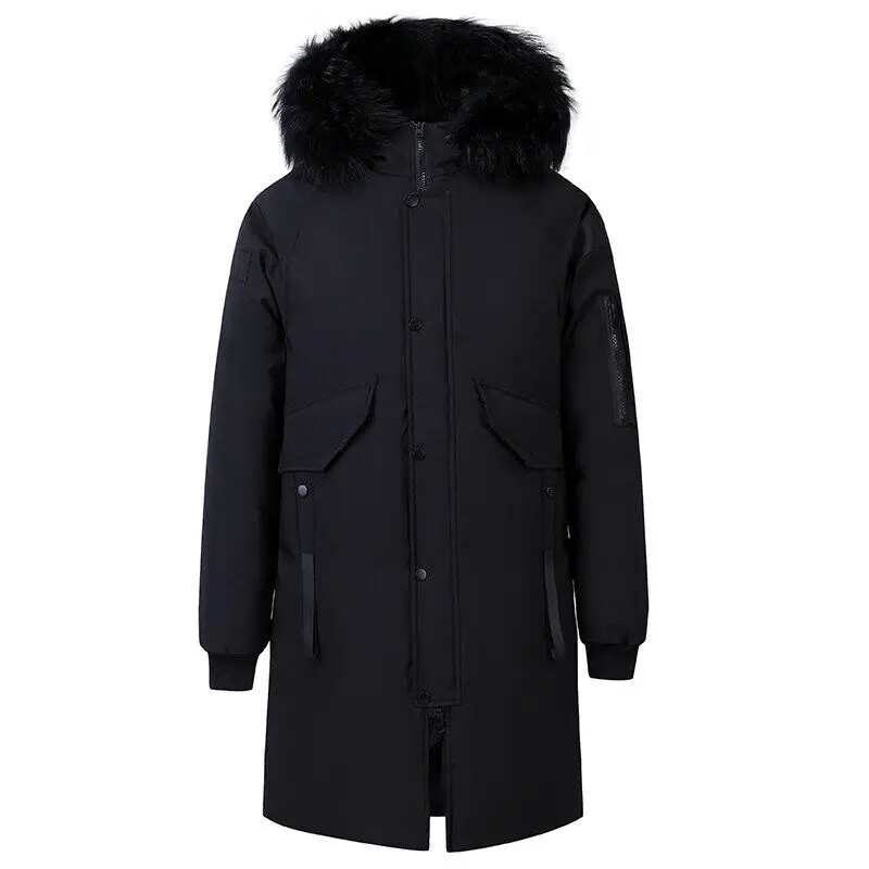 2022 Mens Fur Collar Down Jacket Medium Long Warm Parka Winter Coat Outdoor