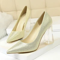 woman pointed toe pumps transparent crystal heel high heels wedding shoes female slip on ladies office party shoes